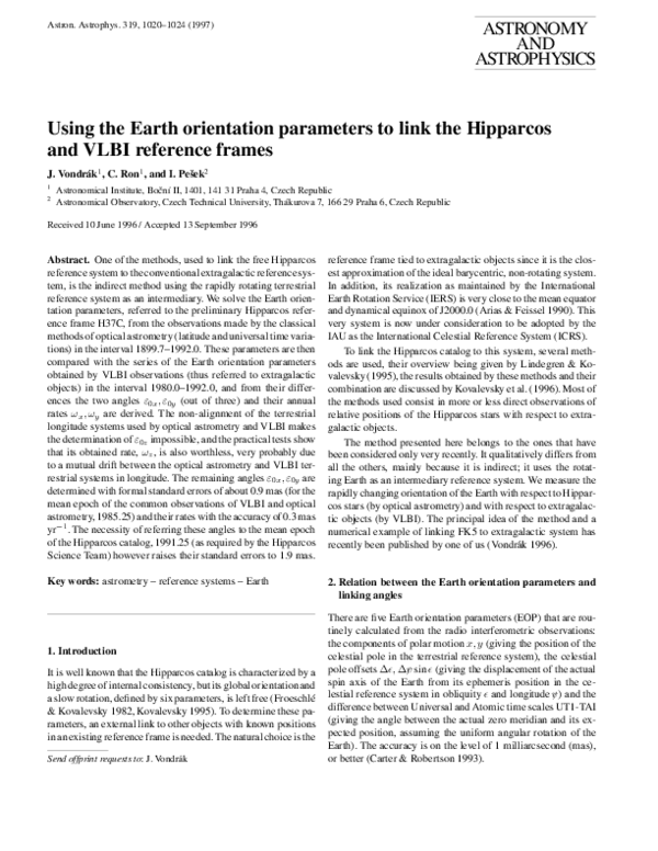 (PDF) Using the Earth orientation parameters to link the HIPPARCOS and ...