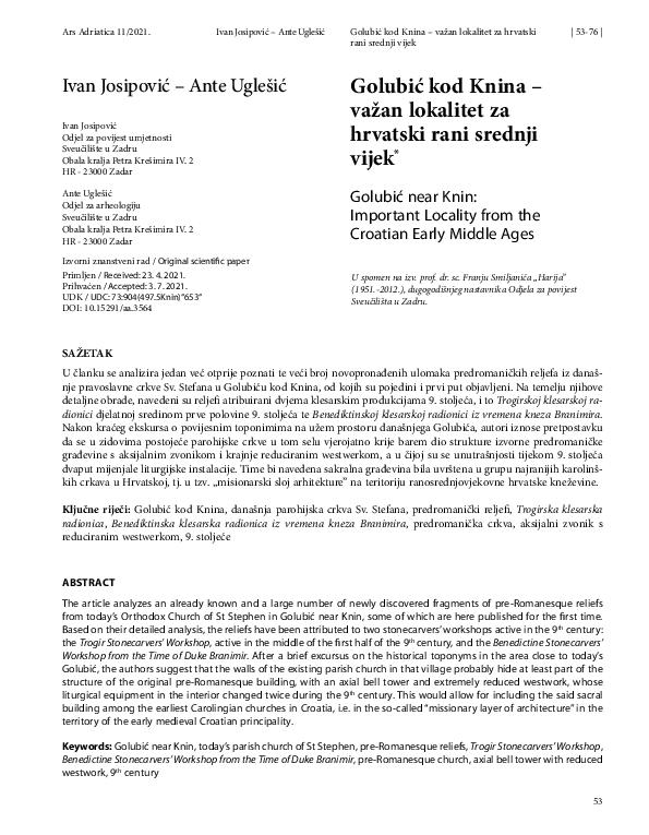 (PDF) Golubić kod Knina - važan lokalitet za hrvatski rani srednji ...