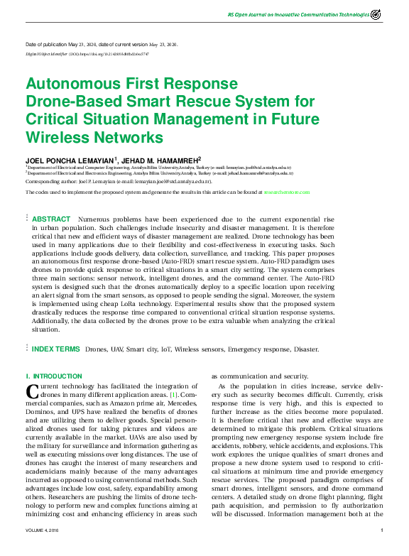 (PDF) Autonomous First Response Drone-Based Smart Rescue System for ...