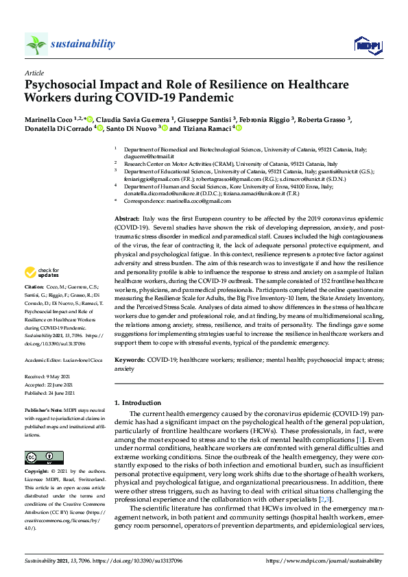 (PDF) Psychosocial Impact and Role of Resilience on Healthcare Workers ...