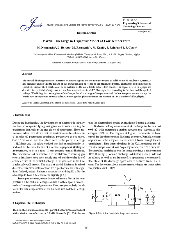 (PDF) Partial Discharge in Capacitor Model at Low Temperature