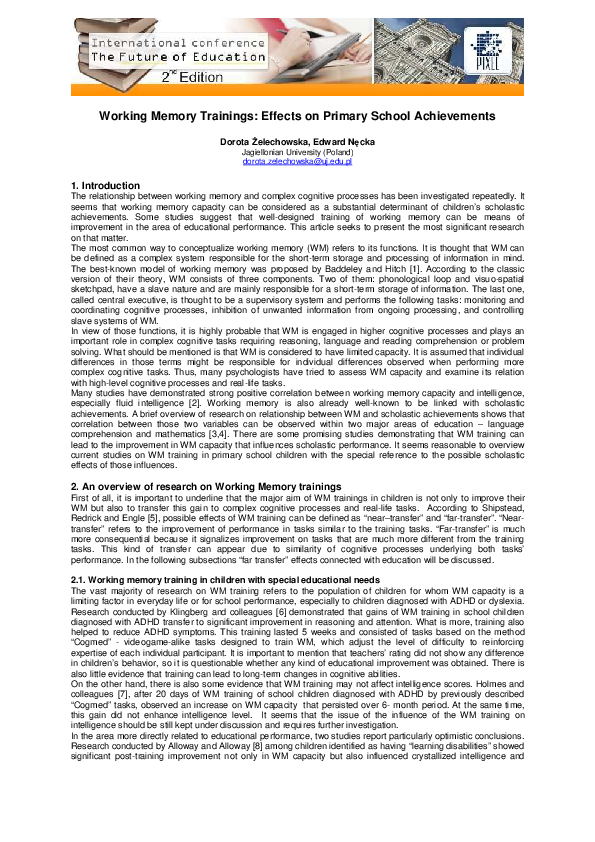 (PDF) Working Memory Trainings: Effects on Primary School Achievements