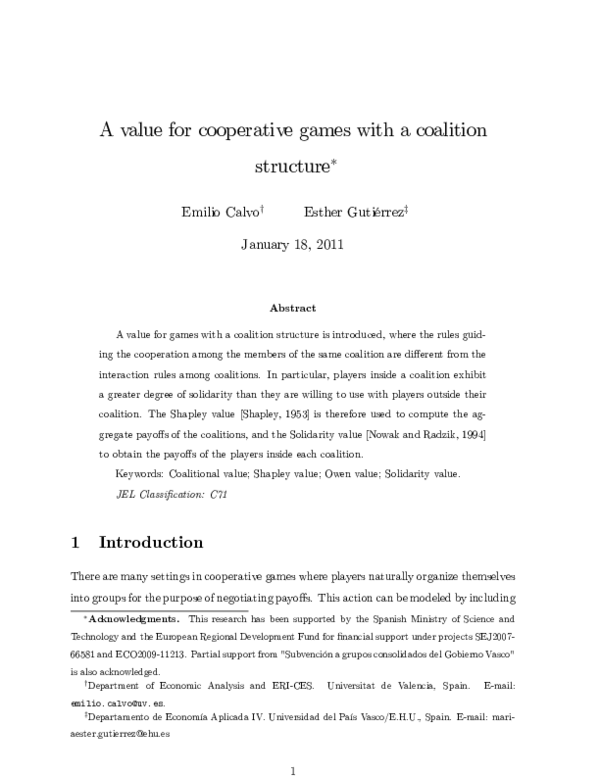(PDF) A value for cooperative games with a coalition structure
