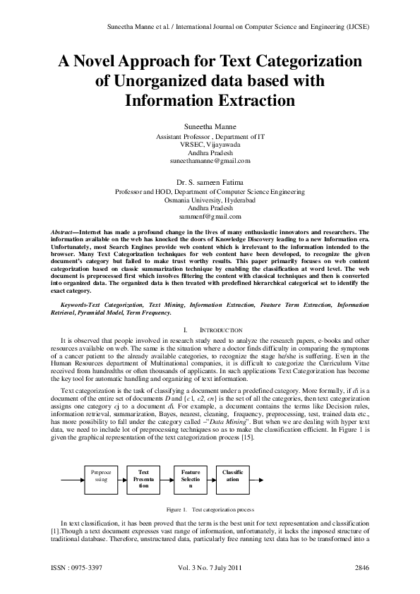 (PDF) A Novel Approach for Text Categorization of Unorganized data ...