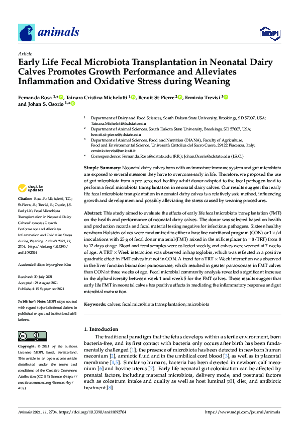 (PDF) Early Life Fecal Microbiota Transplantation in Neonatal Dairy ...