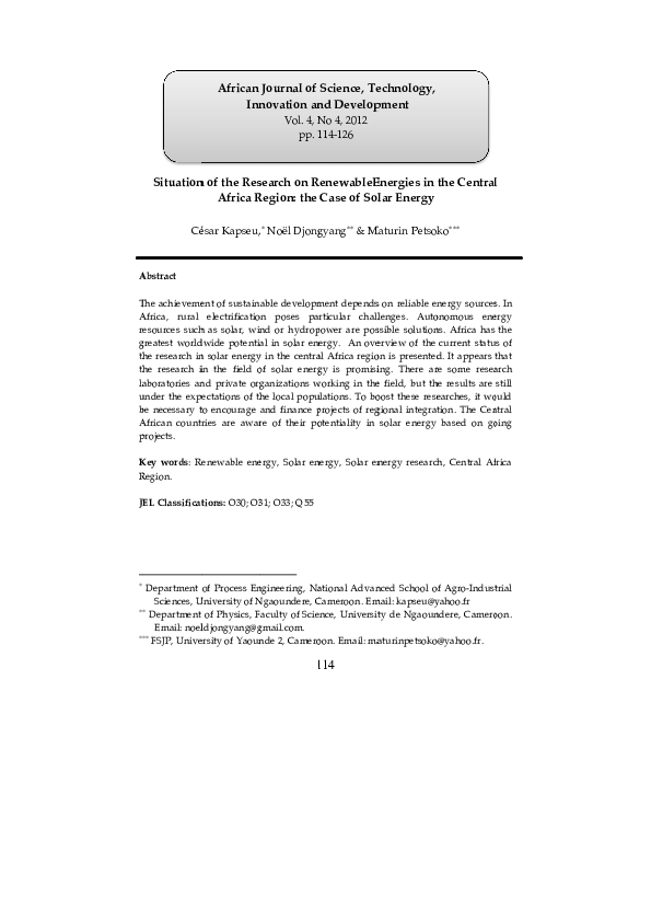 (PDF) Situation of the research on renewable energies in the central ...