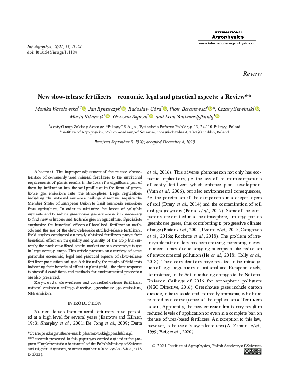 (PDF) New slowrelease fertilizers economic, legal and practical