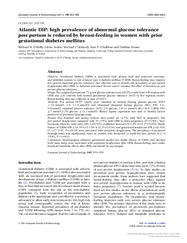 (PDF) Atlantic DIP: high prevalence of abnormal glucose tolerance post ...