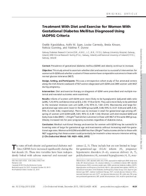 (PDF) Treatment With Diet and Exercise for Women With Gestational ...