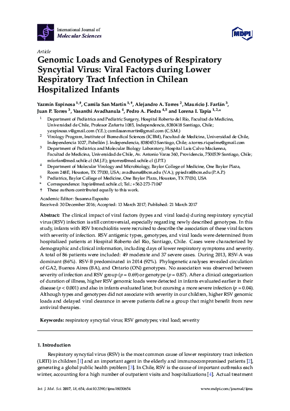 (PDF) Genomic Loads and Genotypes of Respiratory Syncytial Virus: Viral ...