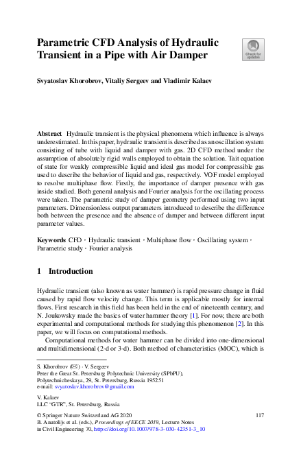 (PDF) Parametric CFD Analysis of Hydraulic Transient in a Pipe with Air ...