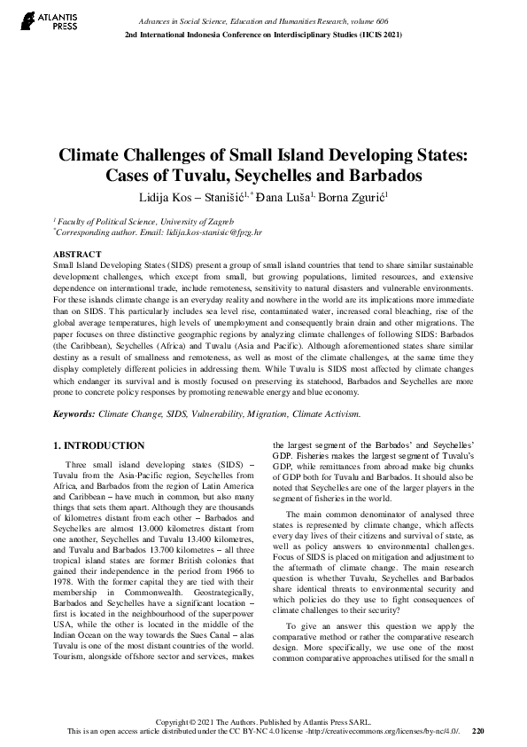 (PDF) Climate Challenges of Small Island Developing States: Cases of ...
