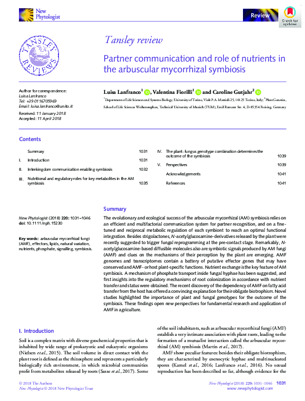 (PDF) Partner communication and role of nutrients in the arbuscular ...