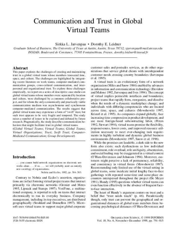 (PDF) Communication and trust in global virtual teams