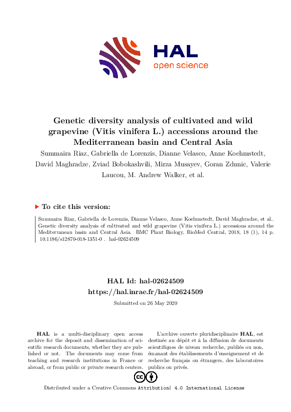(PDF) Genetic diversity analysis of cultivated and wild grapevine ...