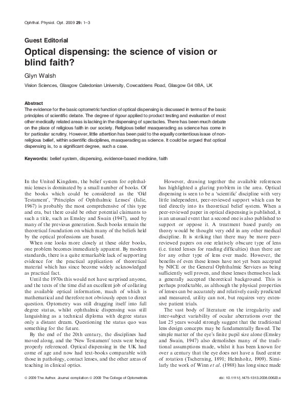 (PDF) Optical dispensing the science of vision or blind faith glyn