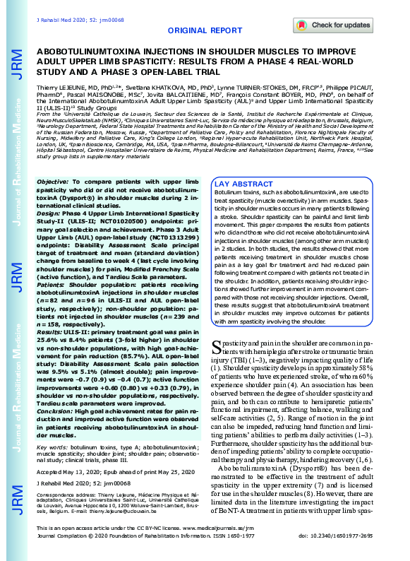 (PDF) Abobotulinumtoxina injections in shoulder muscles to improve ...