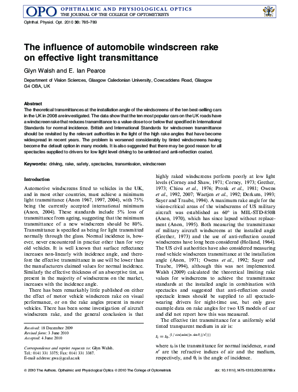 (PDF) The influence of automobile windscreen rake on effective light ...