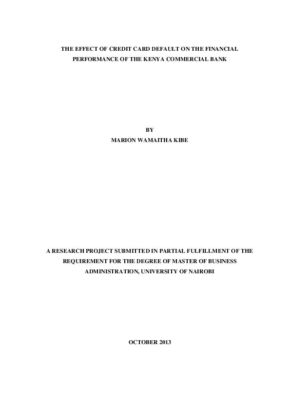  PDF The Effect Of Credit Card Default On The Financial Performance Of The Kenya Commercial 