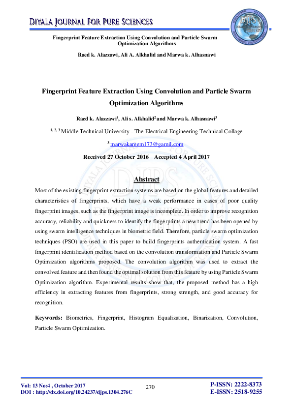 (PDF) Fingerprint Feature Extraction Using Convolution and Particle ...