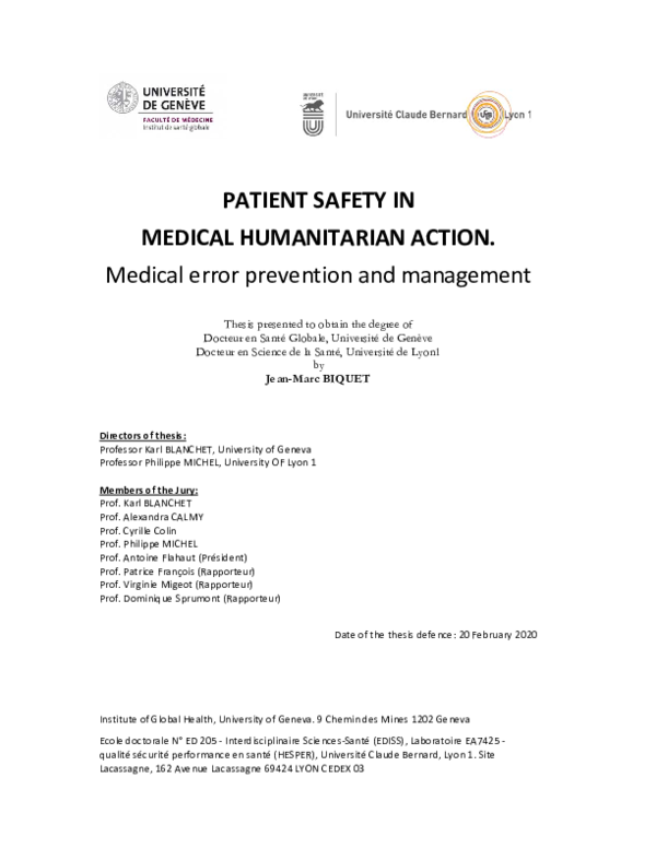 (PDF) Patient safety in medical humanitarian action : medical error ...
