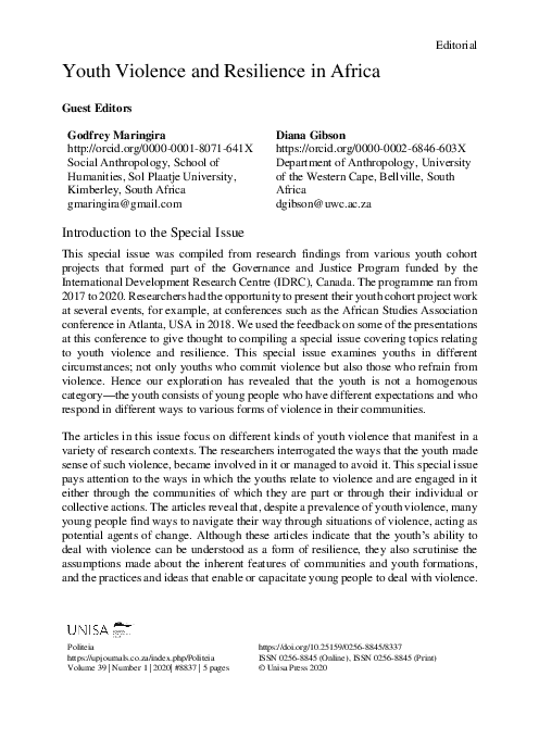 (PDF) Editorial: Youth Violence and Resilience in Africa