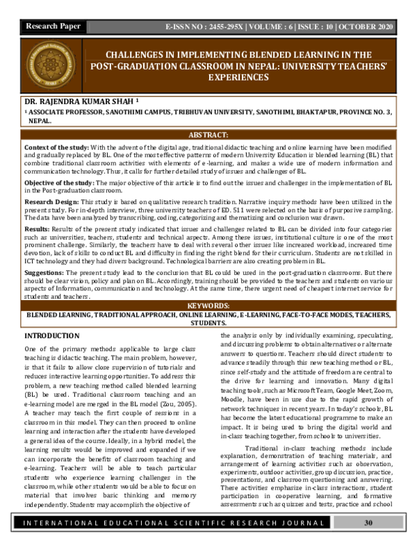 (PDF) Challenges in Implementing Blended Learning in the Post ...
