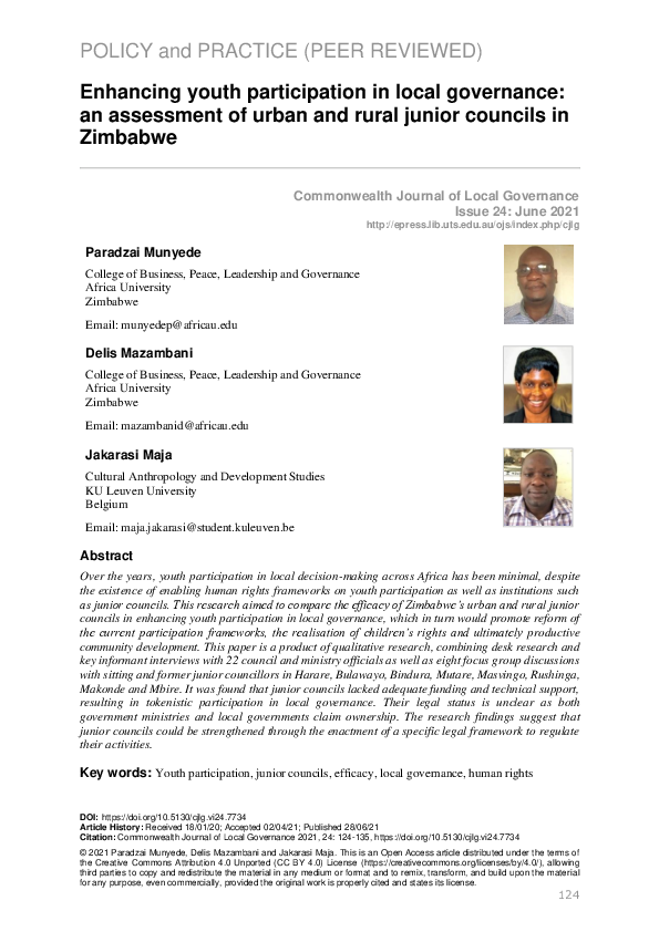 (PDF) Enhancing youth participation in local governance: an assessment ...