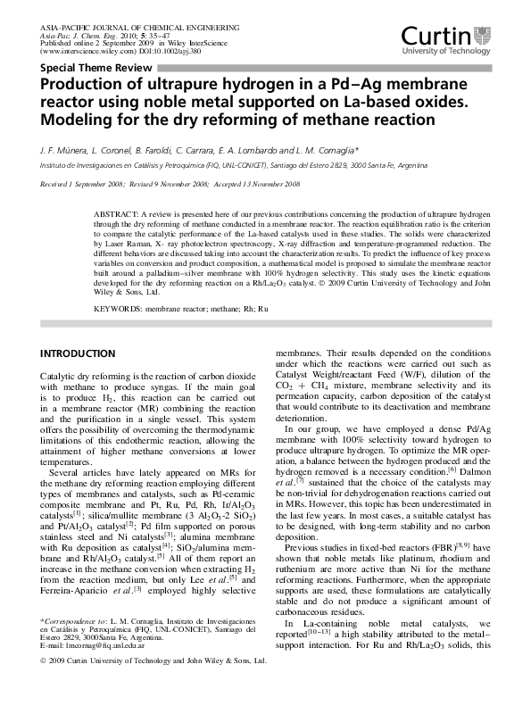 (PDF) Production of ultrapure hydrogen in a Pd Ag membrane reactor ...