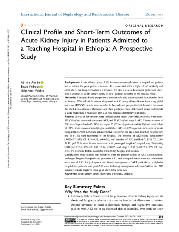 (PDF) Clinical Profile and Short-Term Outcomes of Acute Kidney Injury ...