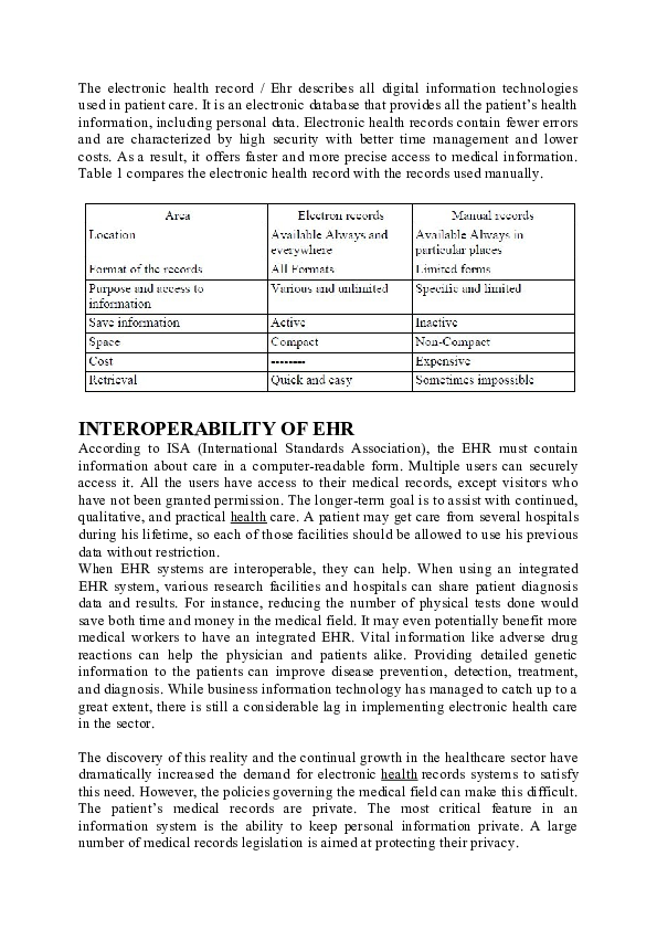 (DOC) EHR ELECTRONIC HEALTH RECORD