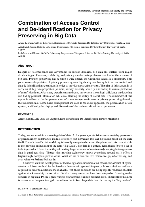 (PDF) Combination of Access Control and De-Identification for Privacy ...