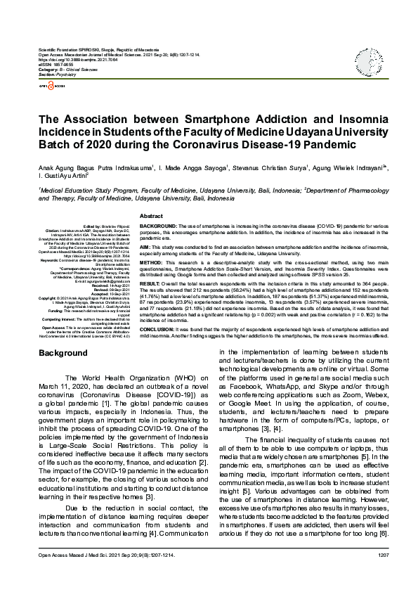 (PDF) The Association between Smartphone Addiction and Insomnia ...