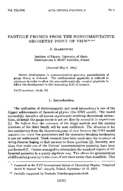 (PDF) Particle physics from the noncommutative geometry point of view