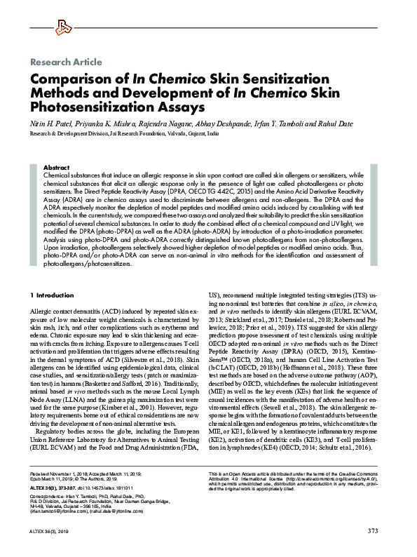 (PDF) Comparison of in chemico skin sensitization methods and ...