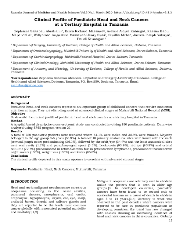 (PDF) Clinical Profile of Paediatric Head and Neck Cancers at a ...