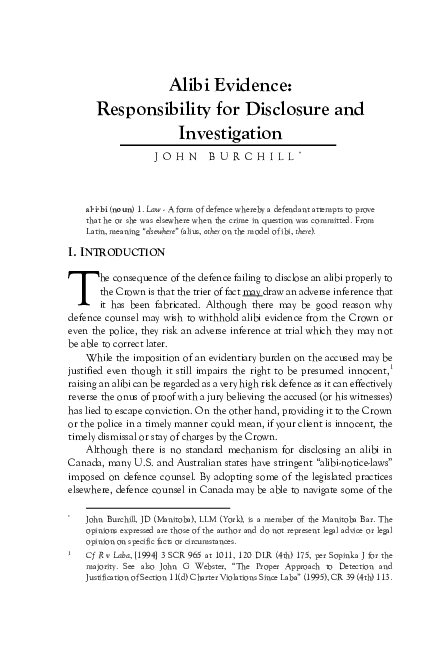 (PDF) Alibi Evidence: Responsibility for Disclosure and Investigation