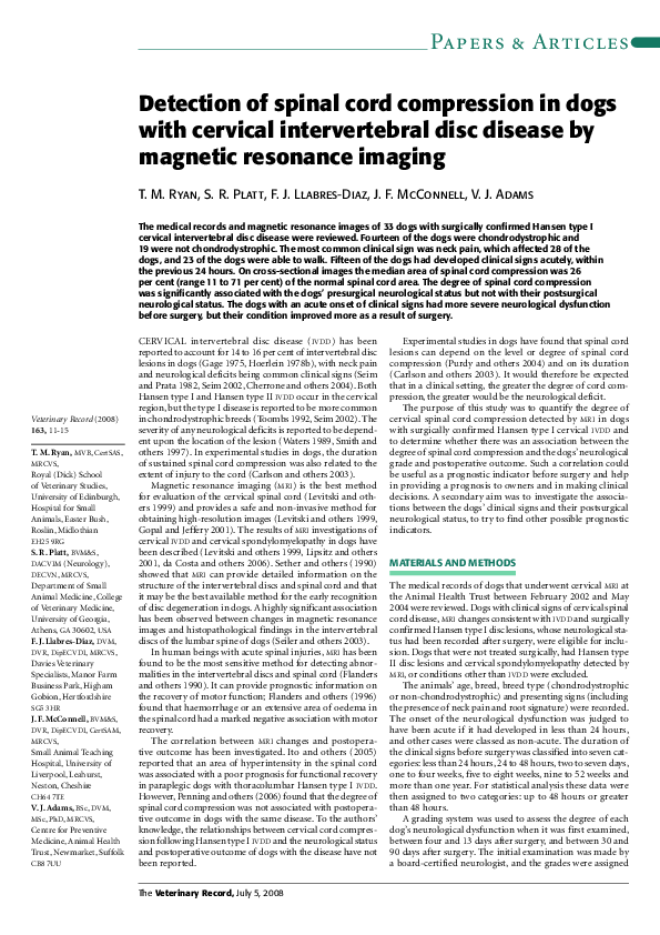 (PDF) Detection of spinal cord compression in dogs with cervical ...