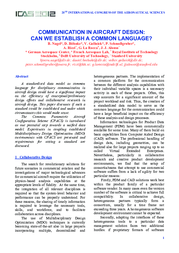 (PDF) Communication in aircraft design : Can we establish a common ...