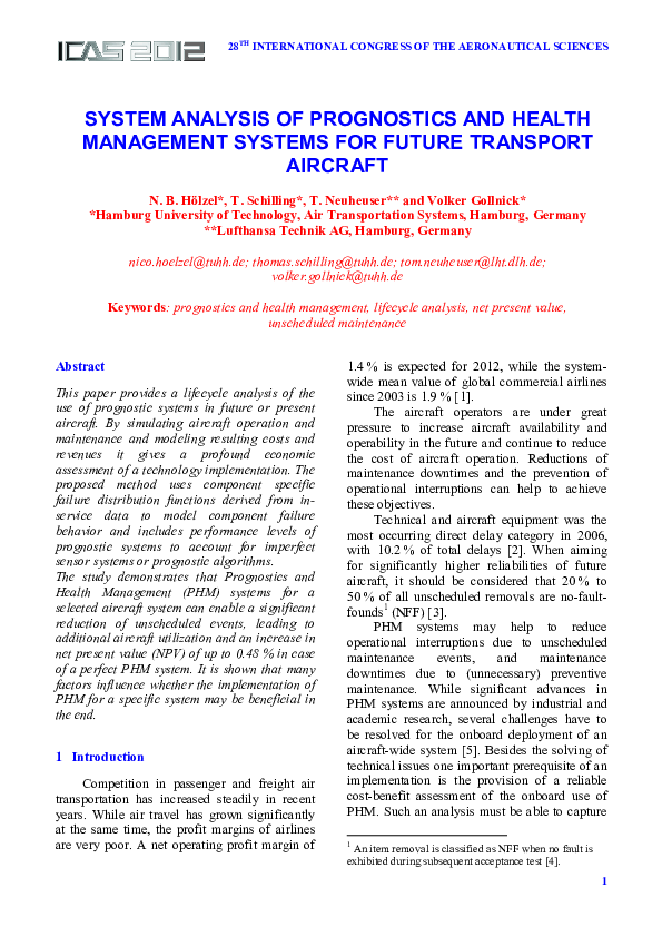 (PDF) System Analysis of Prognostics and Health Management Systems for ...