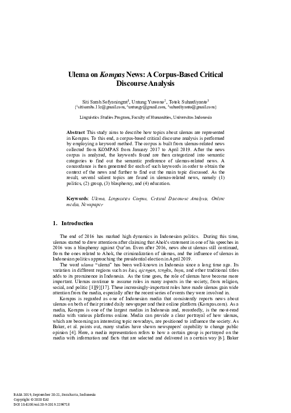 (PDF) Ulema on Kompas News: A Corpus-Based Critical Discourse Analysis