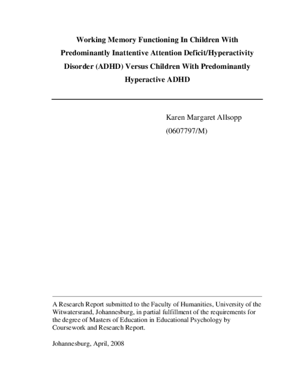 (PDF) Working memory functioning in children with predominantly ...