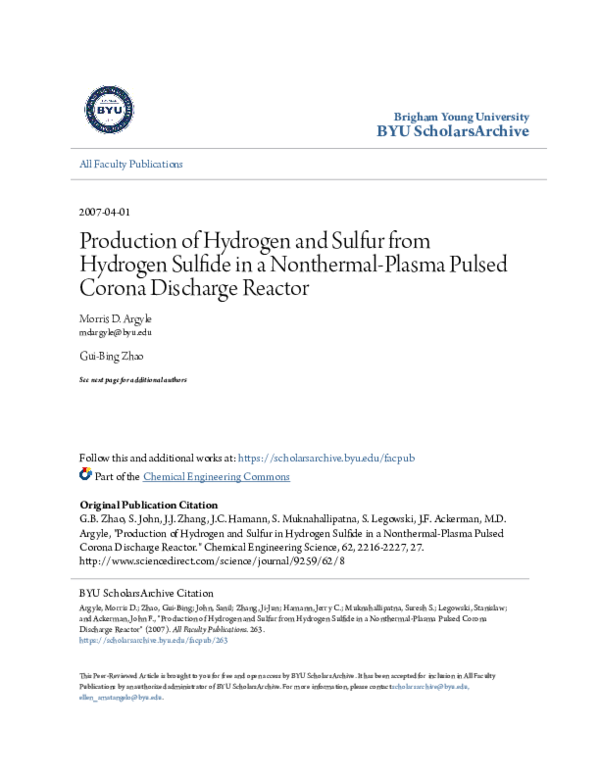 (PDF) Production of hydrogen and sulfur from hydrogen sulfide in a ...