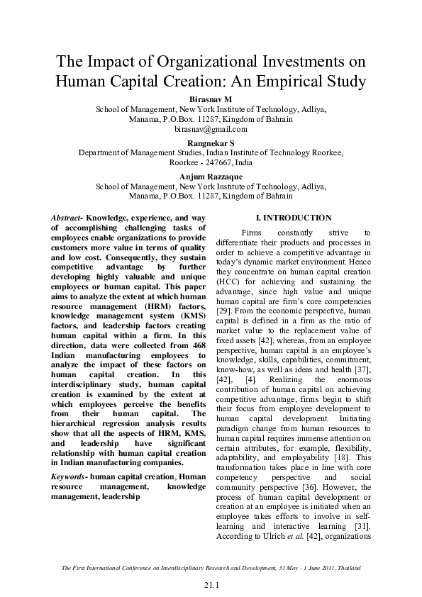 (PDF) The Impact of Organizational Investments on Human Capital ...