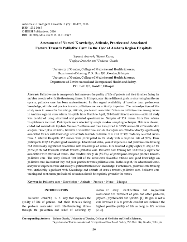 (PDF) Assessment of Nurses ’ Knowledge , Attitude , Practice and ...