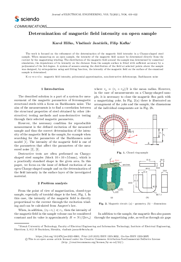 (PDF) Determination of magnetic field intensity on open sample