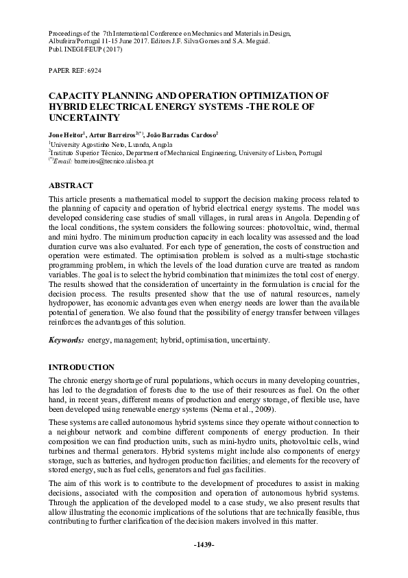 (PDF) Capacity Planning and Operation Optimization of Hybrid Electrical ...