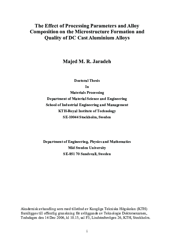 (PDF) The Effect of Processing Parameters and Alloy Composition on the ...