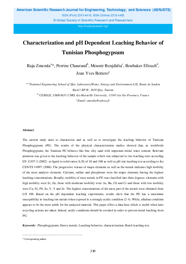 (PDF) Characterization and pH Dependent Leaching Behavior of Tunisian ...