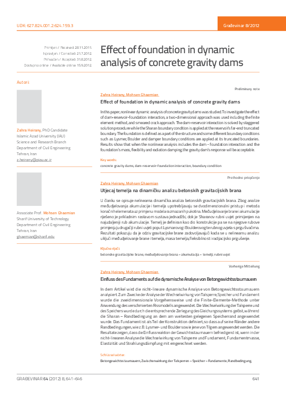 (PDF) Effect of foundation in dynamic analysis of concrete gravity dams